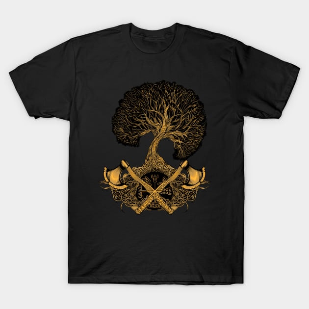 Axes and Vegvisir - Yggdrasil T-Shirt by Modern Medieval Design